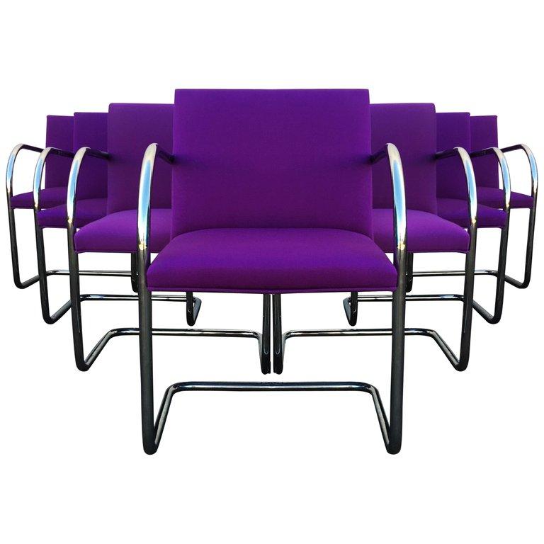 Ten Purple Mies Van Der Rohe Tubular Brno Chairs by Knoll