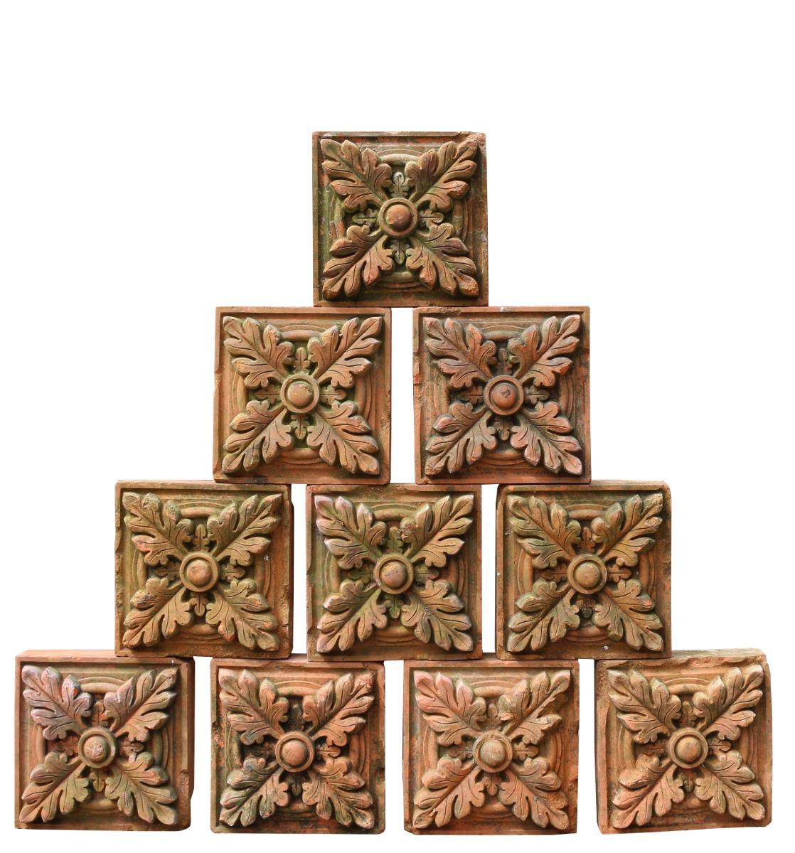 A set of ten matching reclaimed decorative terracotta bricks manufactured by the ‘Hathern Station Brick Company’, Established 1874. Each brick is clearly stamped with the makers name.

Additional dimensions:

Weight 70 kg for all 10 bricks.