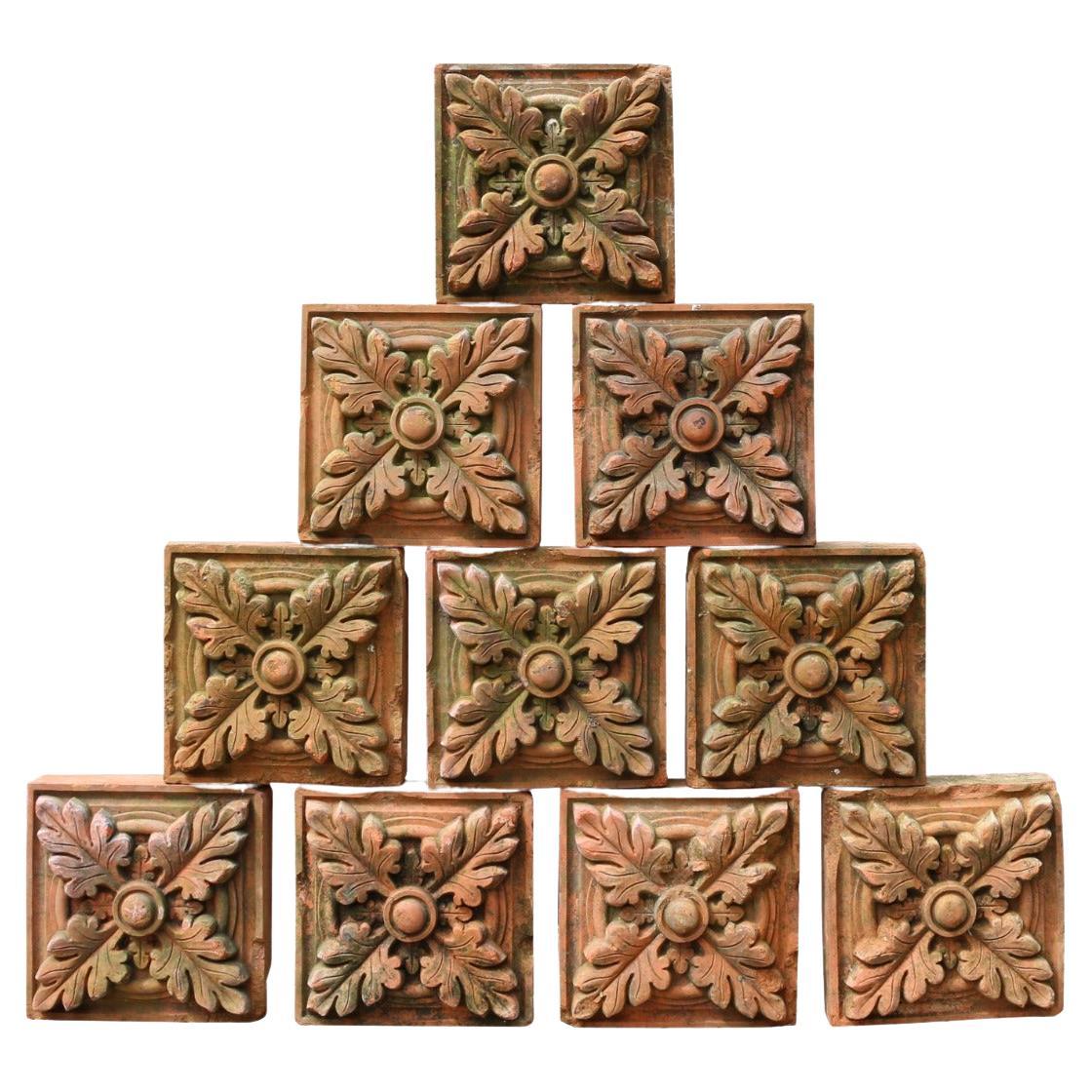 Ten Reclaimed Decorative Terracotta Bricks For Sale