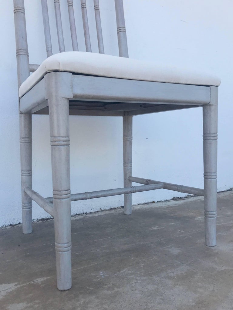 Ten Regency Style Gray Painted Faux Bamboo Dining Chairs For Sale at