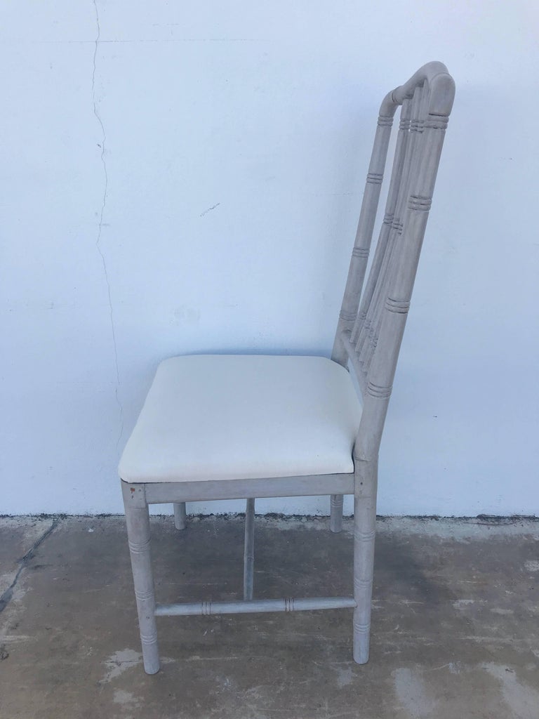 Ten Regency Style Gray Painted Faux Bamboo Dining Chairs For Sale at