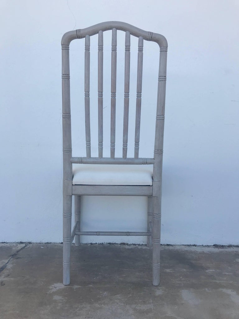 Ten Regency Style Gray Painted Faux Bamboo Dining Chairs For Sale at