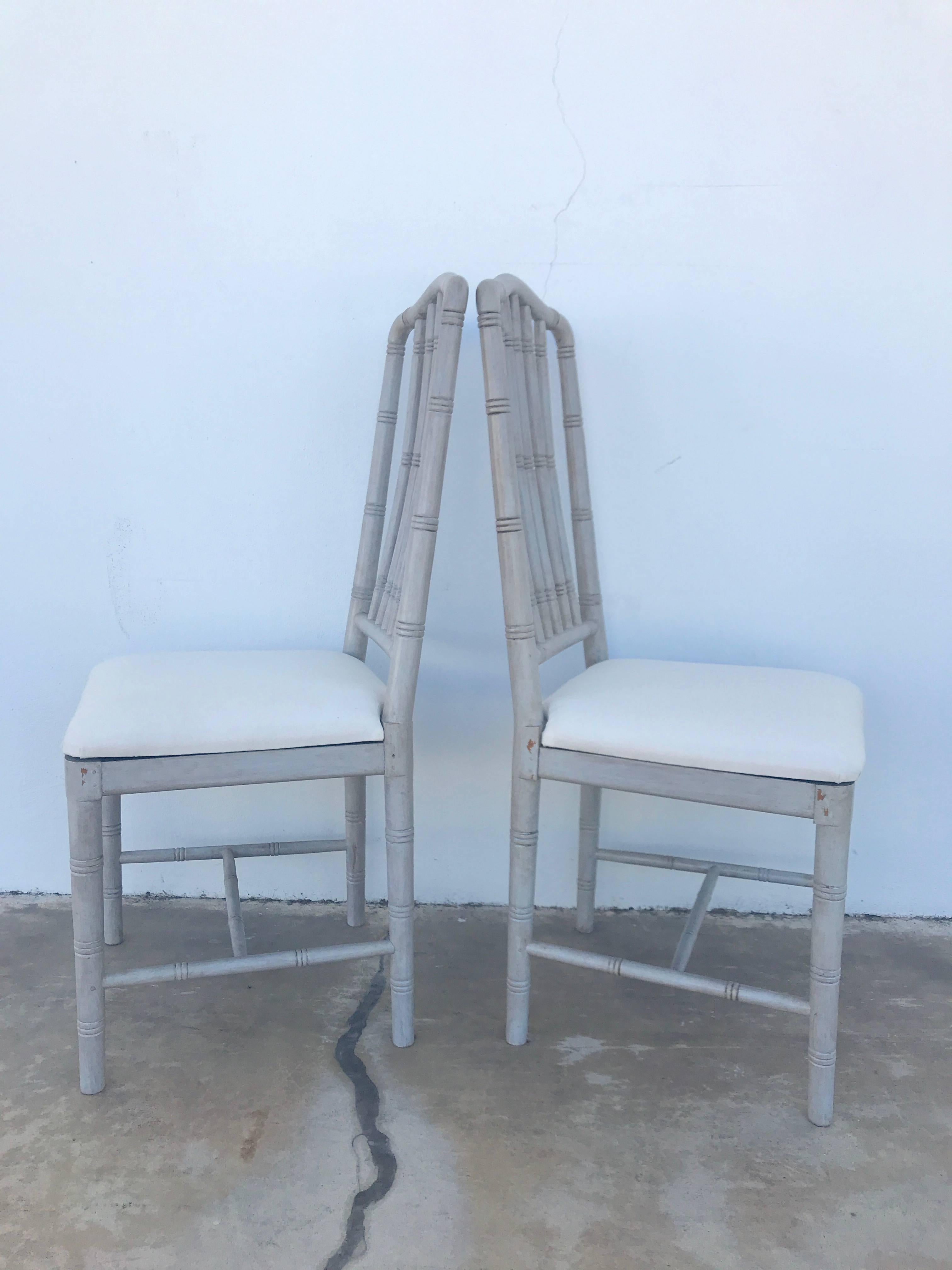 English Ten Regency Style Gray Painted Faux Bamboo Dining Chairs