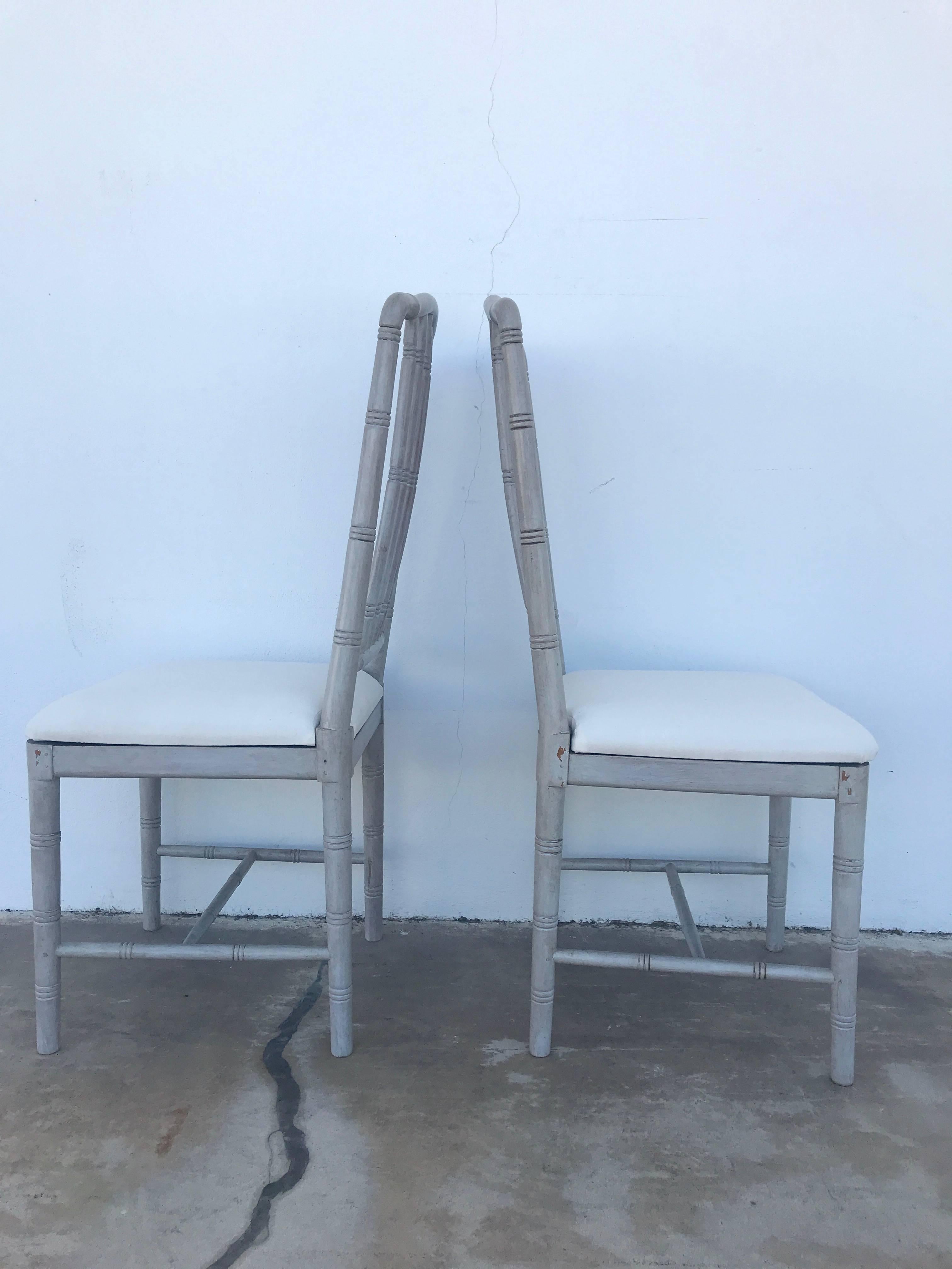 Ten Regency Style Gray Painted Faux Bamboo Dining Chairs In Good Condition In West Palm Beach, FL