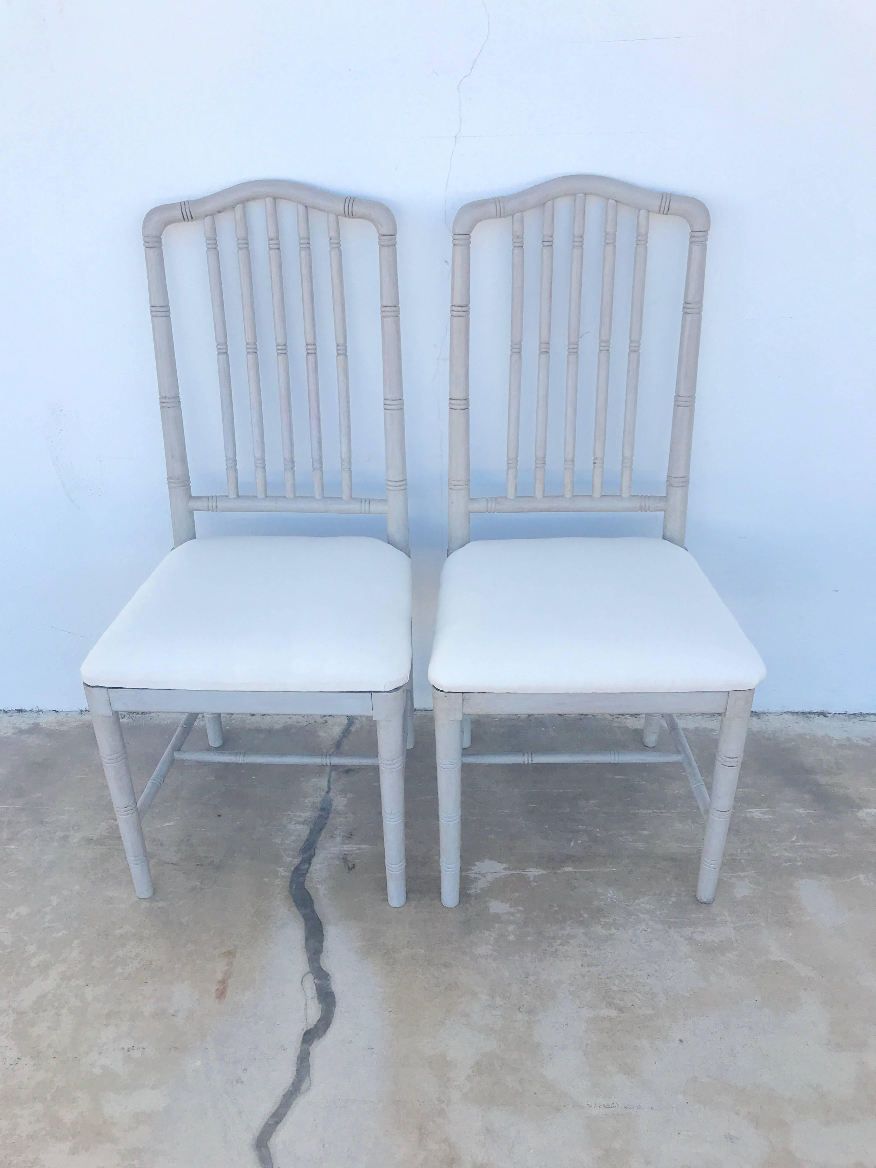 20th Century Ten Regency Style Gray Painted Faux Bamboo Dining Chairs