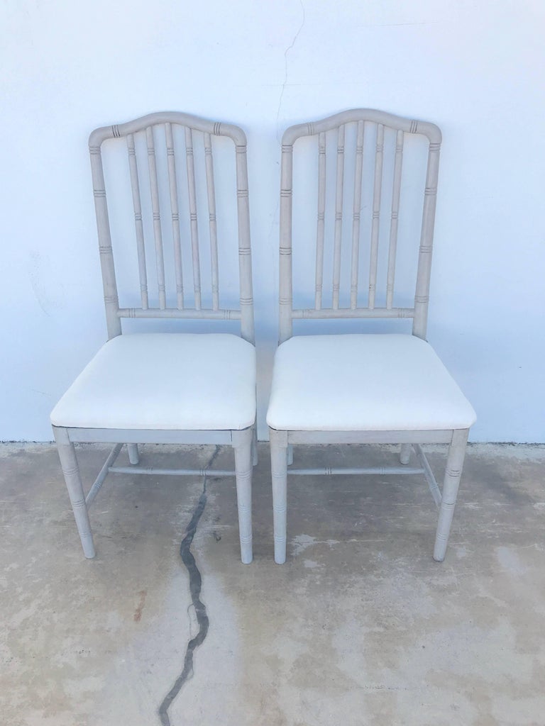 Ten Regency Style Gray Painted Faux Bamboo Dining Chairs For Sale at