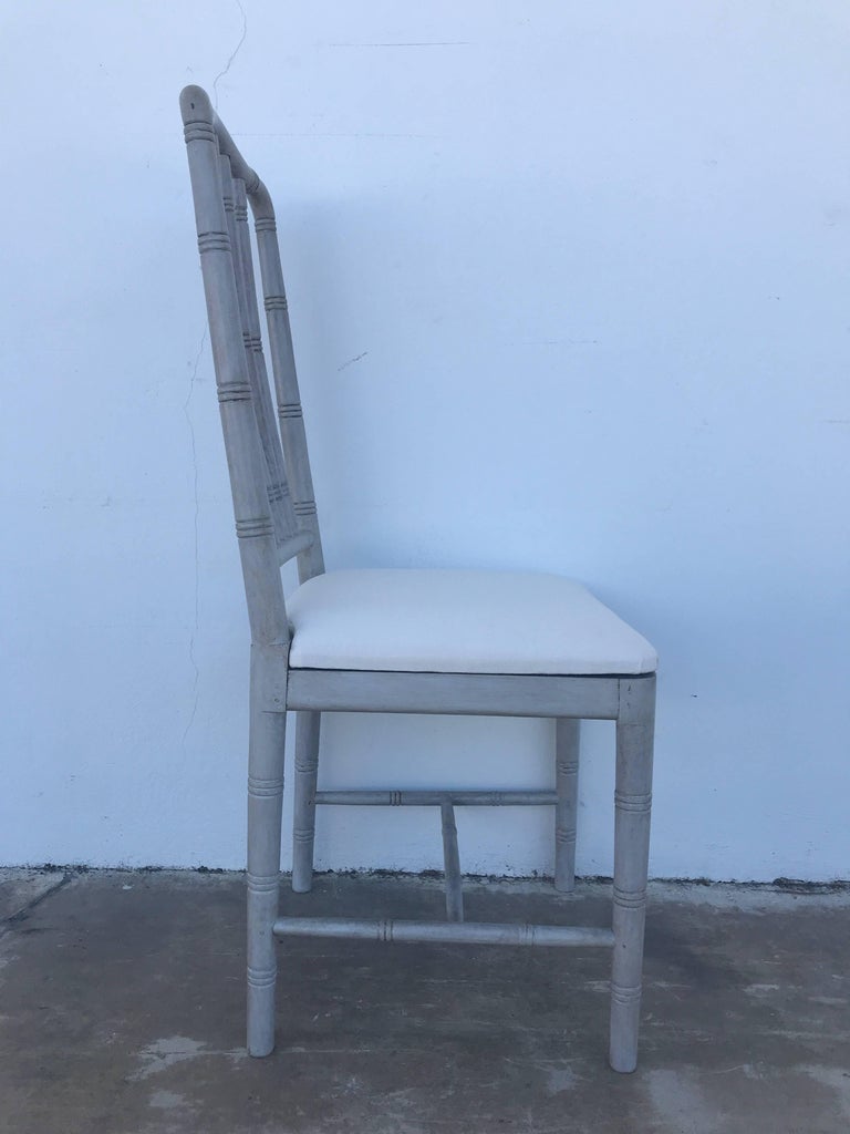 Ten Regency Style Gray Painted Faux Bamboo Dining Chairs For Sale at