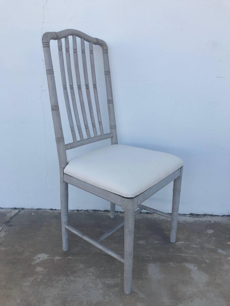 Ten Regency Style Gray Painted Faux Bamboo Dining Chairs ...