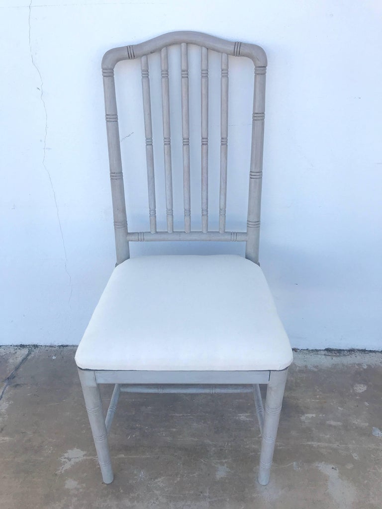 Ten Regency Style Gray Painted Faux Bamboo Dining Chairs For Sale at