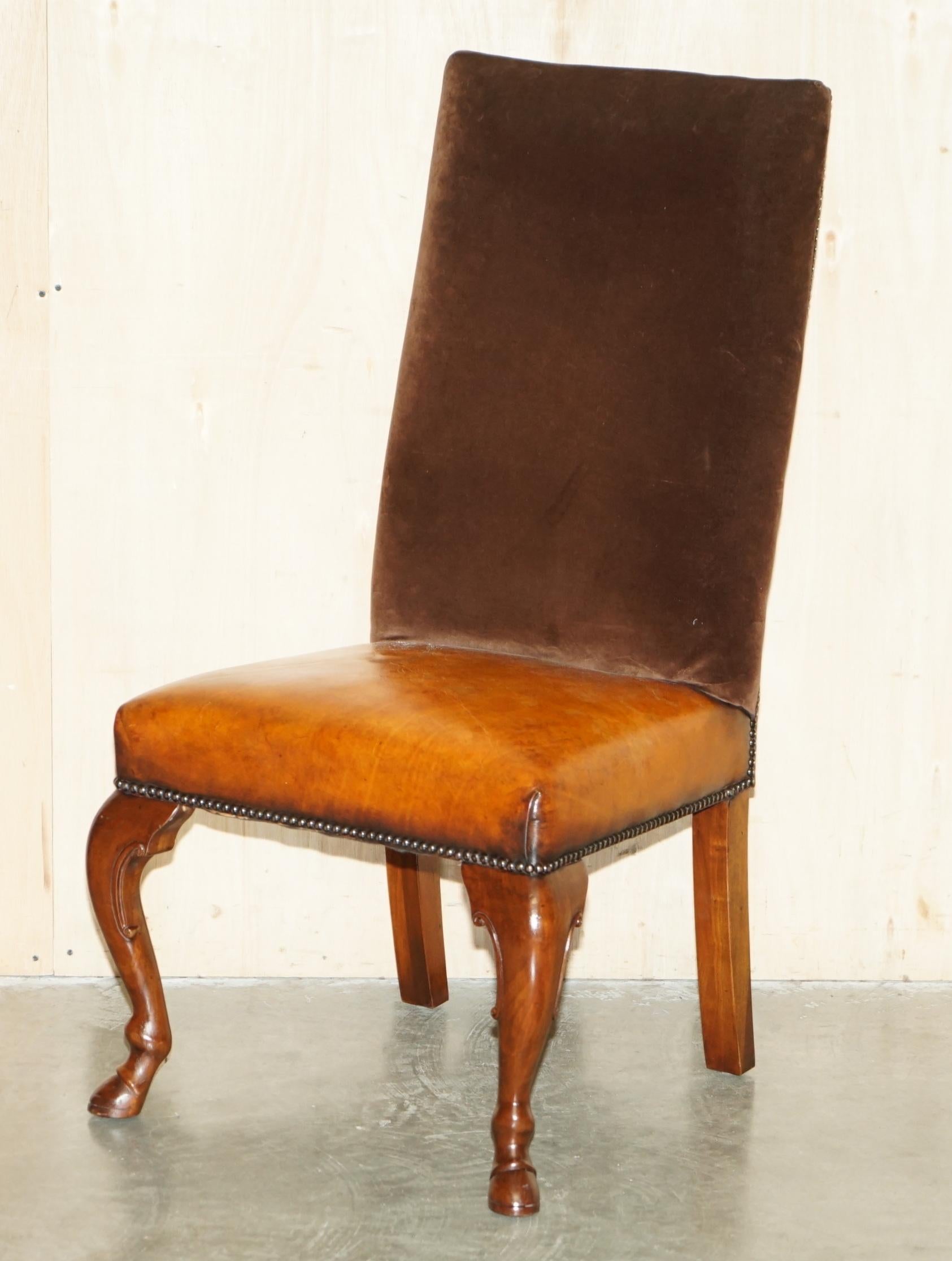 DIECI SEDIE RESTAURATE DI Ralph Lauren in pelle marrone e velluto con schienale alto 10 in vendita 7