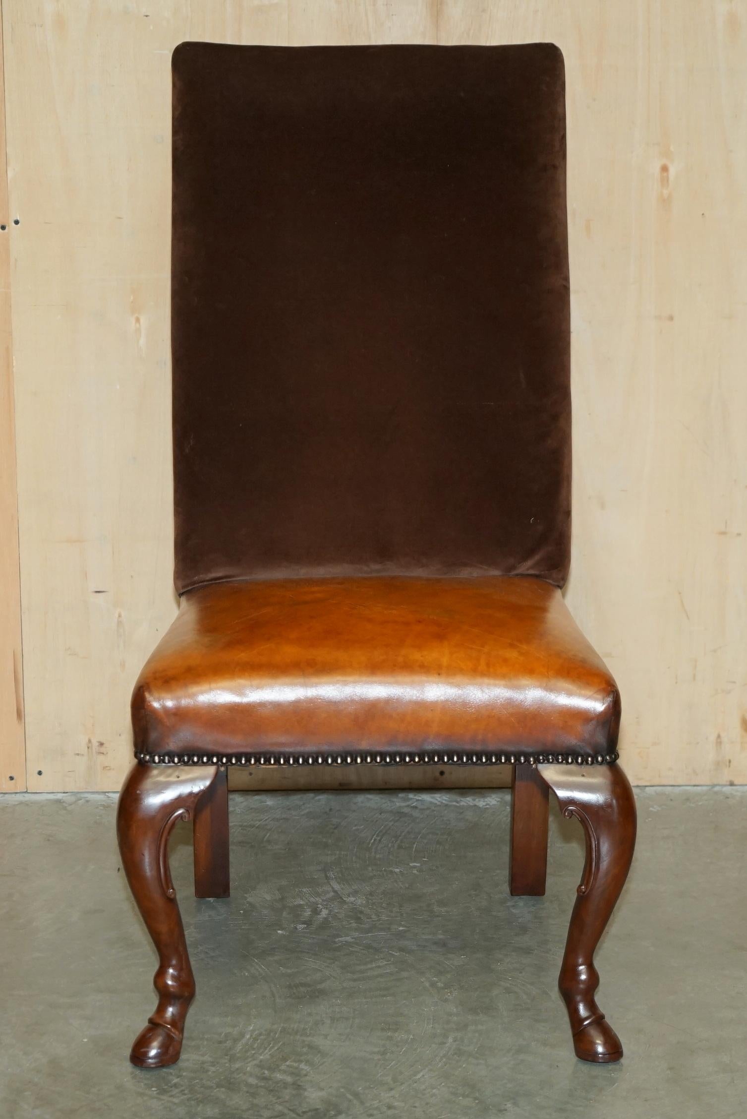 DIECI SEDIE RESTAURATE DI Ralph Lauren in pelle marrone e velluto con schienale alto 10 in vendita 8