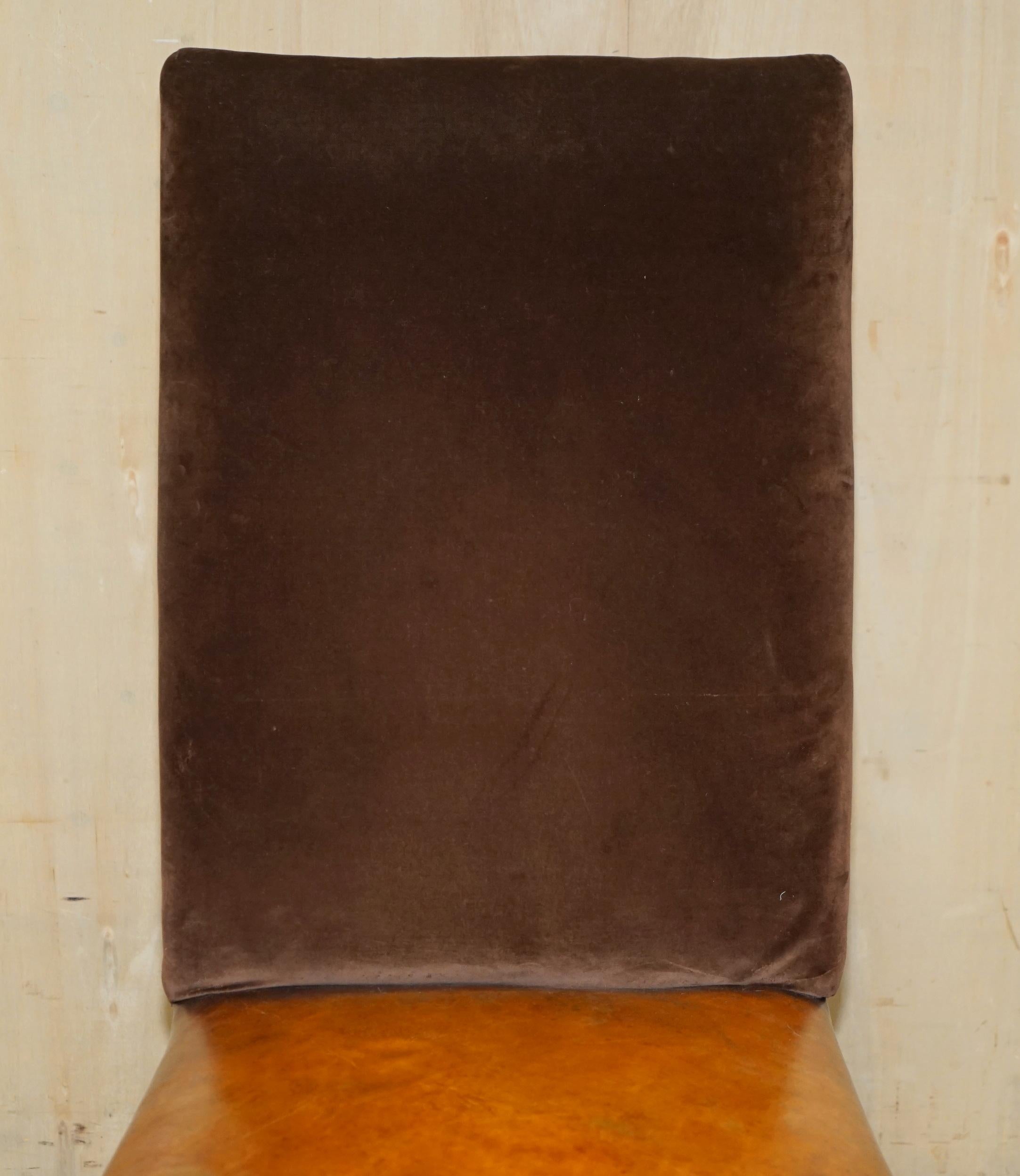 DIECI SEDIE RESTAURATE DI Ralph Lauren in pelle marrone e velluto con schienale alto 10 in vendita 9
