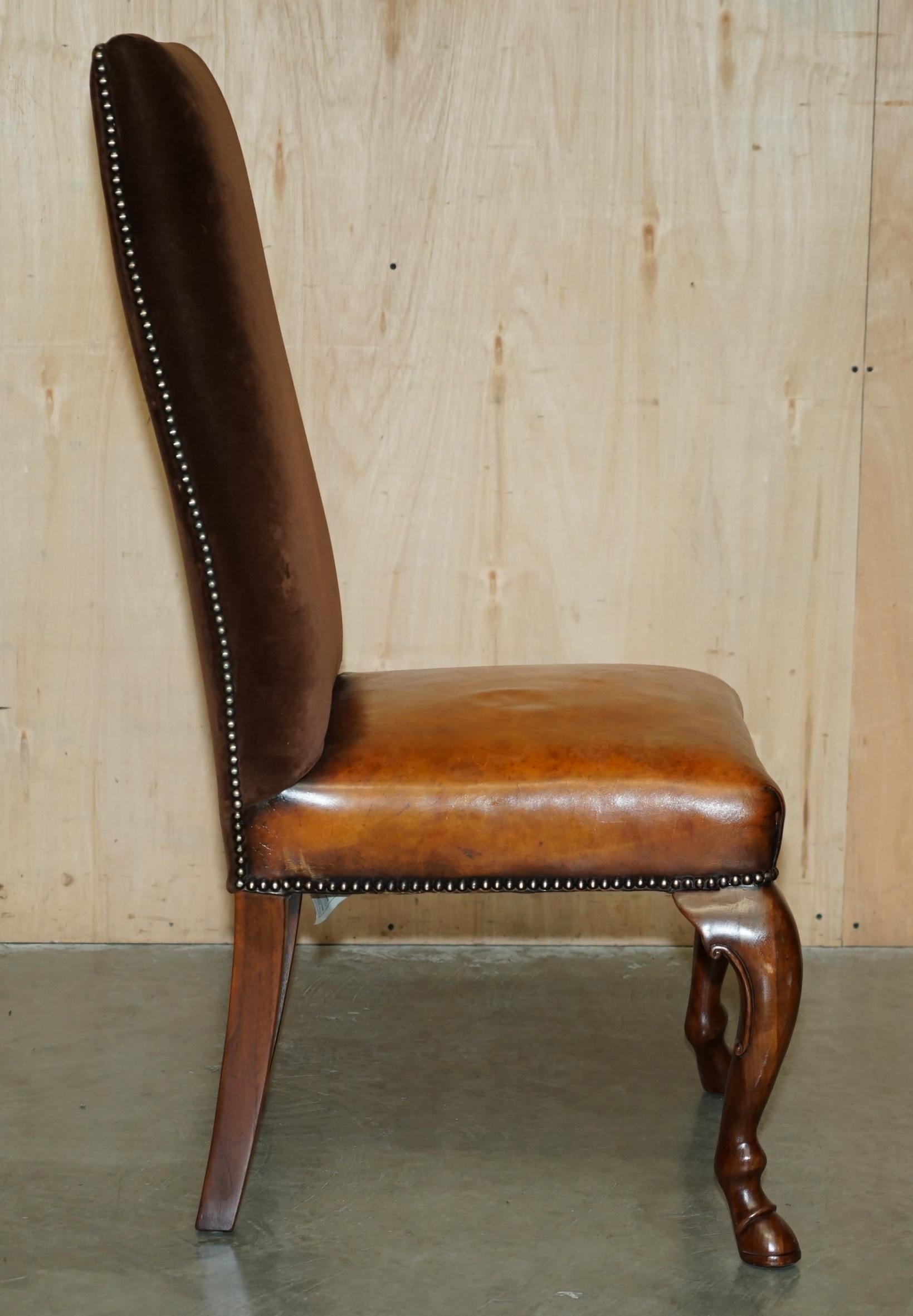 DIECI SEDIE RESTAURATE DI Ralph Lauren in pelle marrone e velluto con schienale alto 10 in vendita 11
