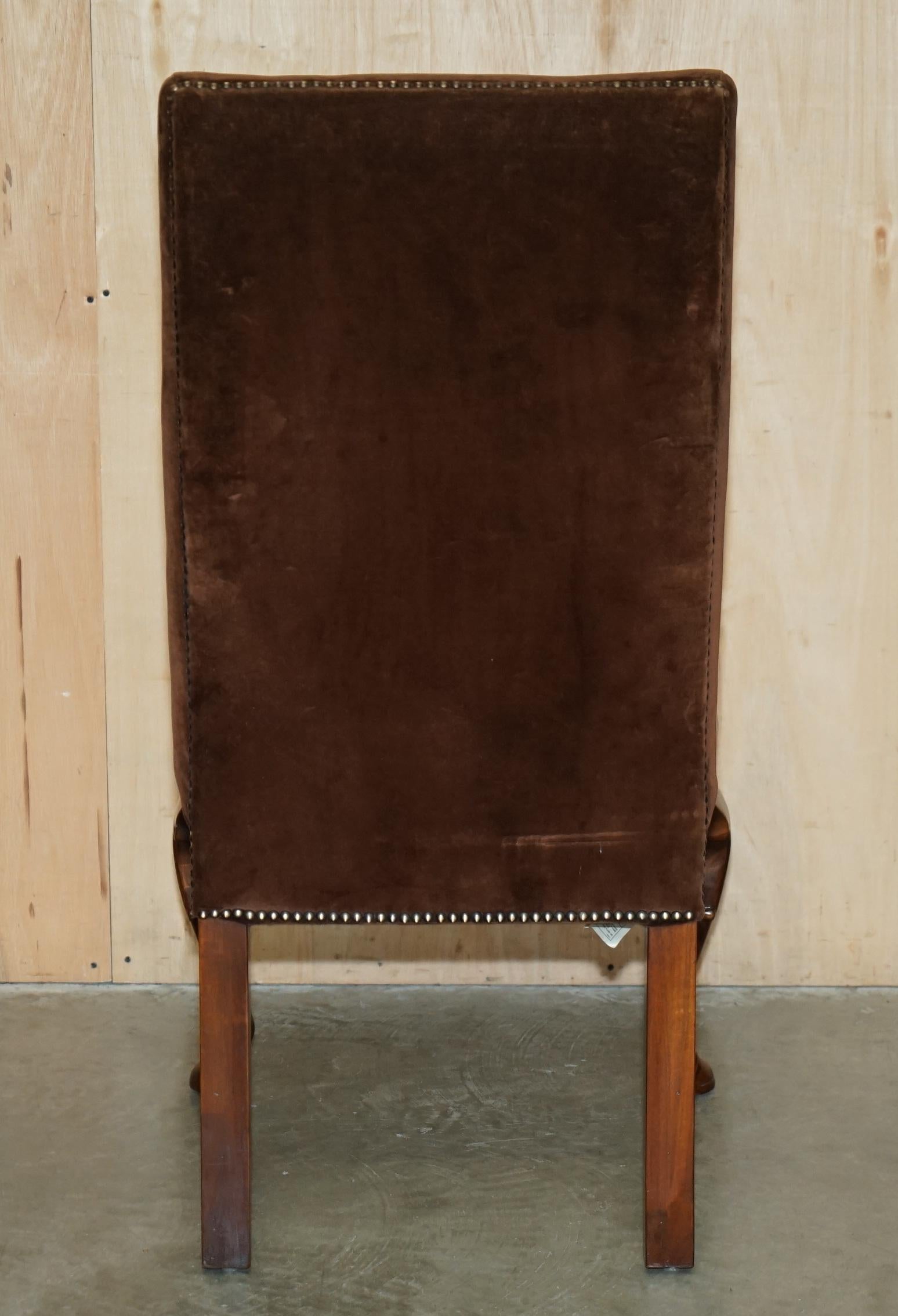 DIECI SEDIE RESTAURATE DI Ralph Lauren in pelle marrone e velluto con schienale alto 10 in vendita 12