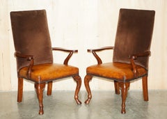 TEN RESTORED RALPH LAUREN BROWN LEATHER & VELVET HIGH BACK DiNING CHAIRS 10
