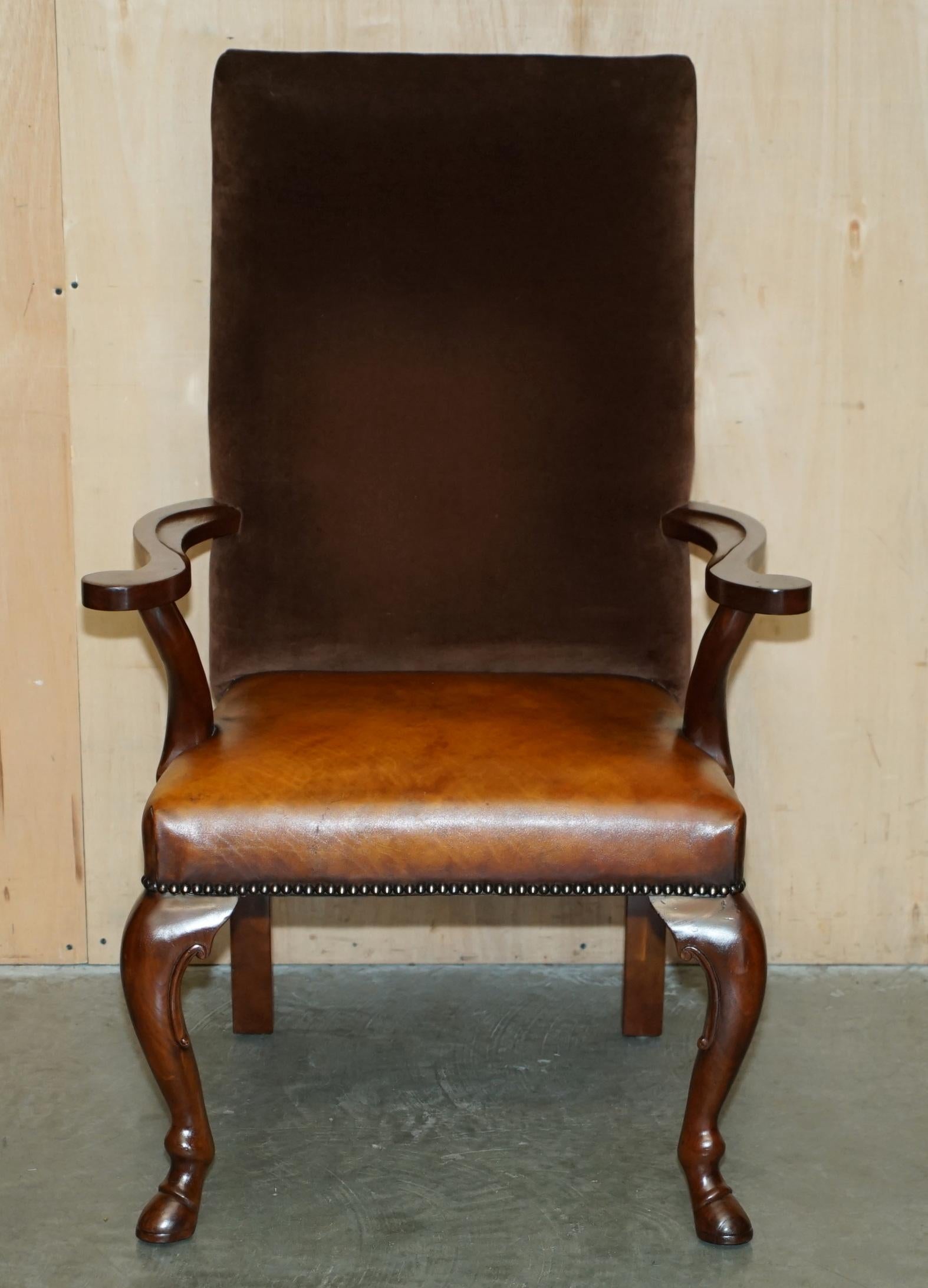 DIECI SEDIE RESTAURATE DI Ralph Lauren in pelle marrone e velluto con schienale alto 10 In condizioni buone in vendita a West Sussex, Pulborough