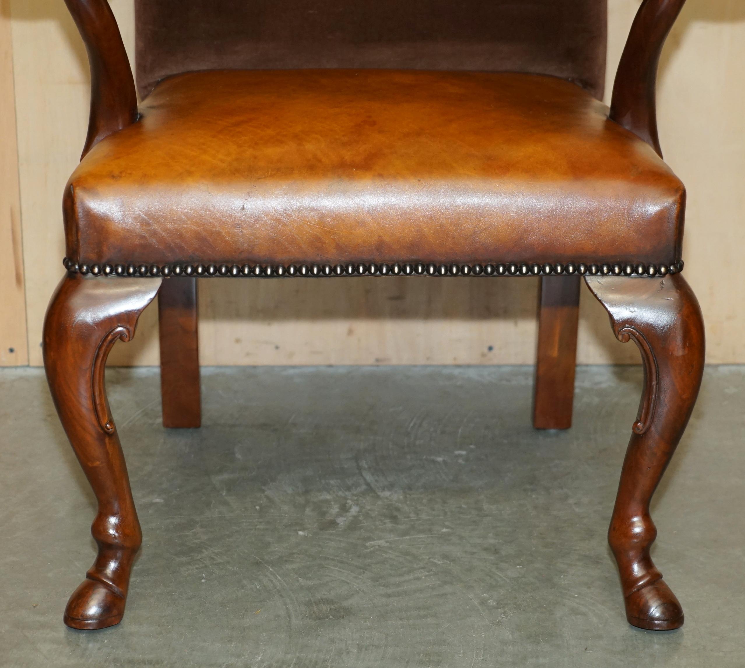 DIECI SEDIE RESTAURATE DI Ralph Lauren in pelle marrone e velluto con schienale alto 10 in vendita 2