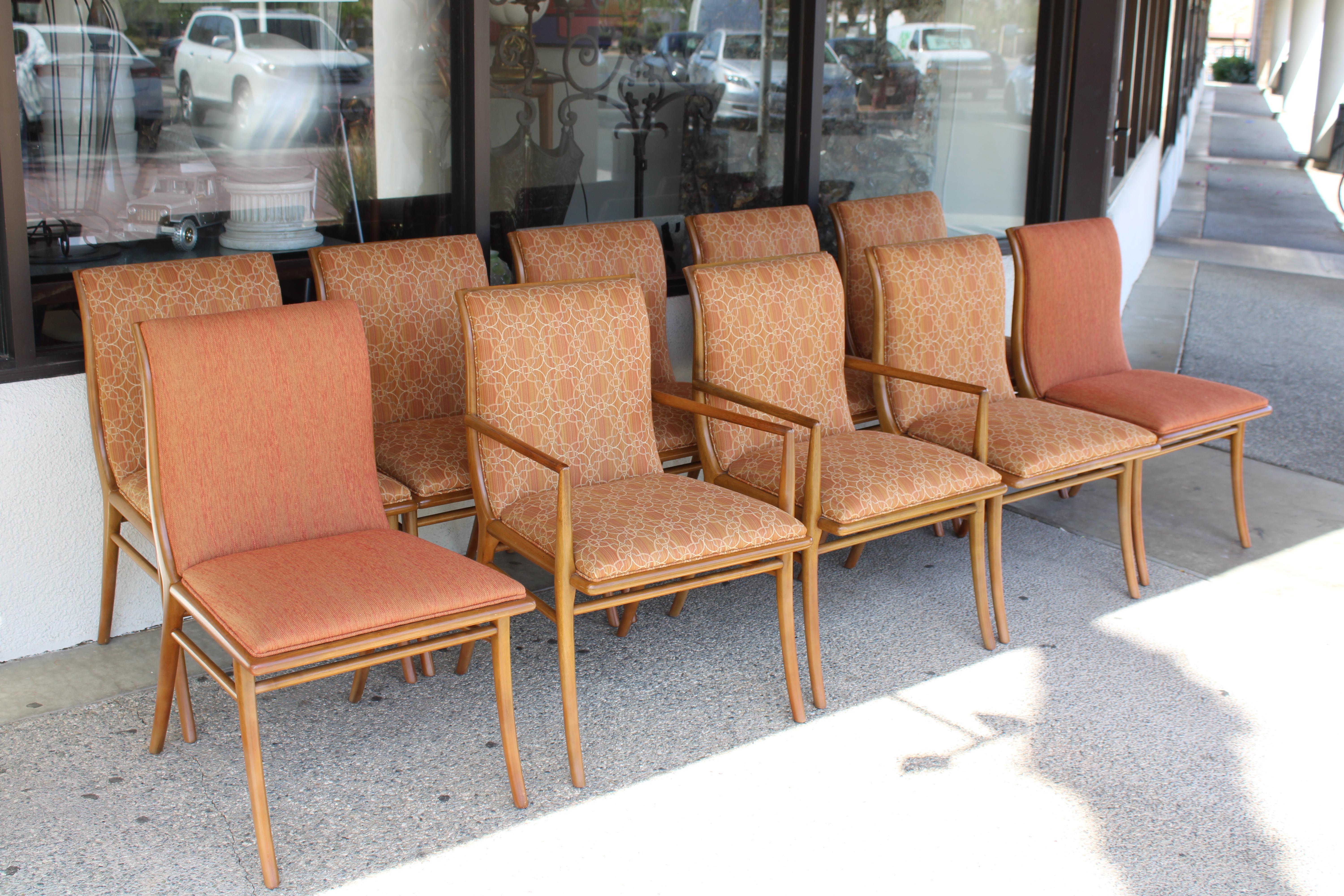 Mid-Century Modern Ten Saber Leg Dining Chairs by T.H. Robsjohn-Gibbings for Widdicomb  For Sale