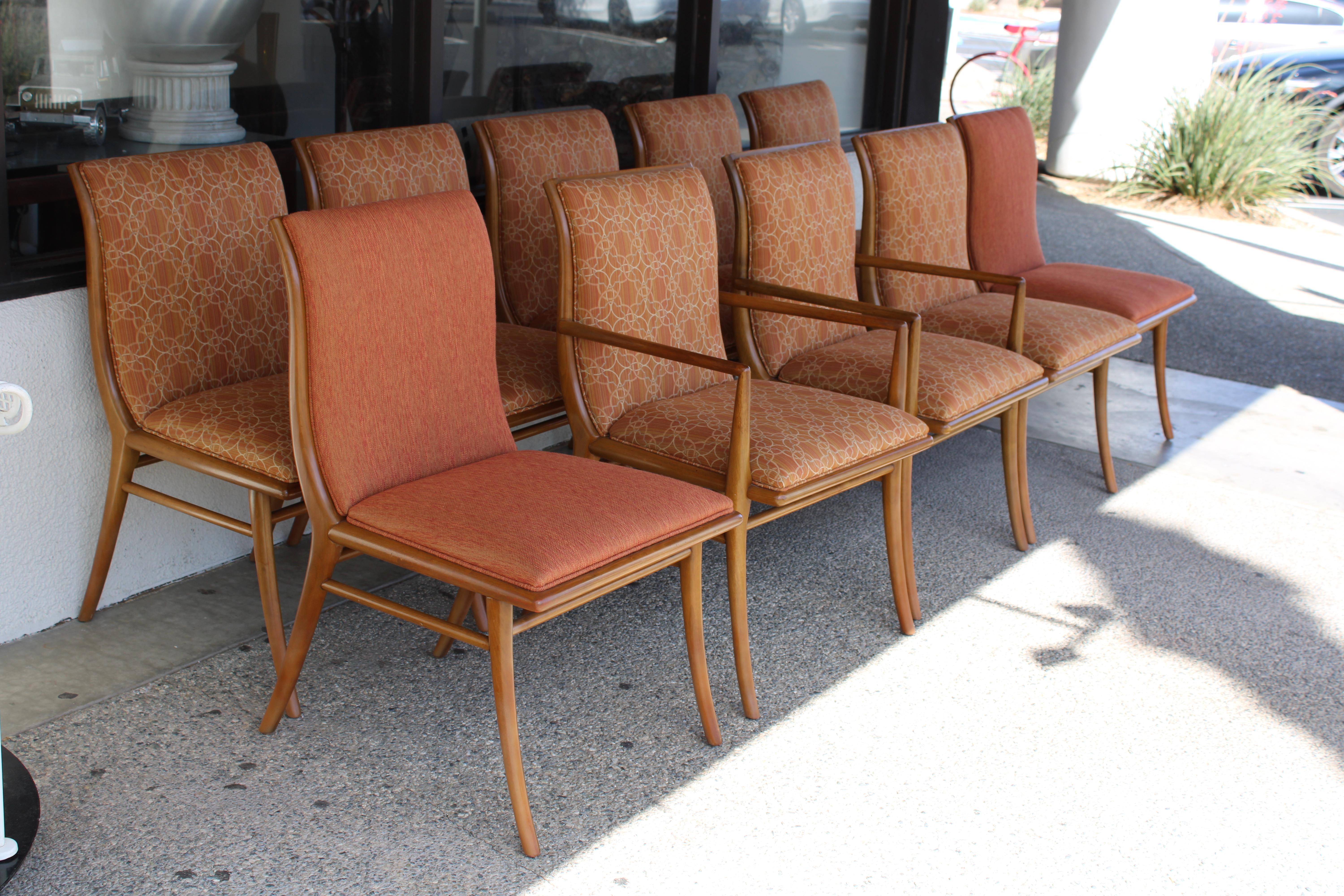 Mid-Century Modern Ten Saber Leg Dining Chairs by T.H. Robsjohn-Gibbings for Widdicomb