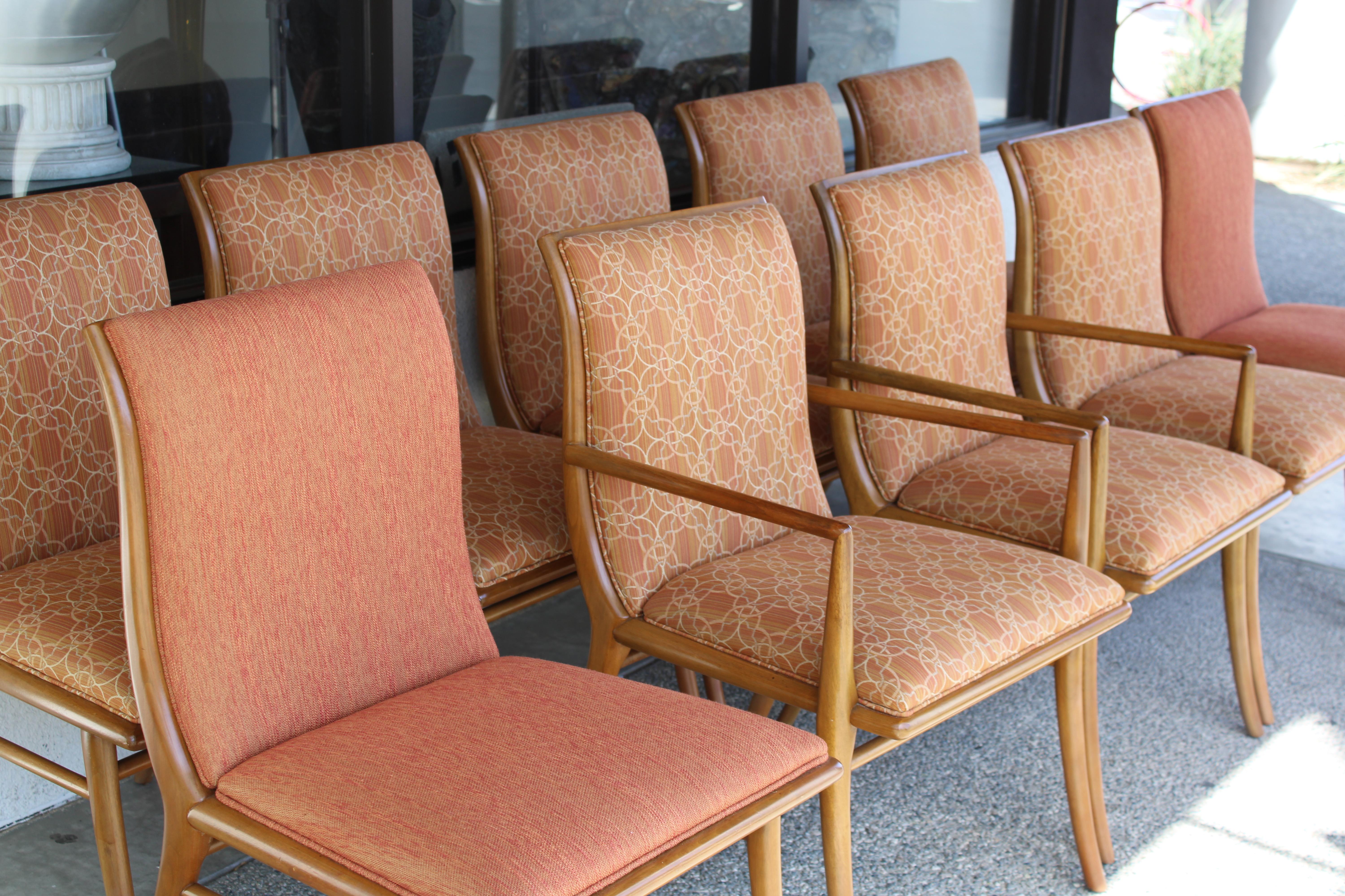 Ten Saber Leg Dining Chairs by T.H. Robsjohn-Gibbings for Widdicomb  In Good Condition For Sale In Palm Springs, CA