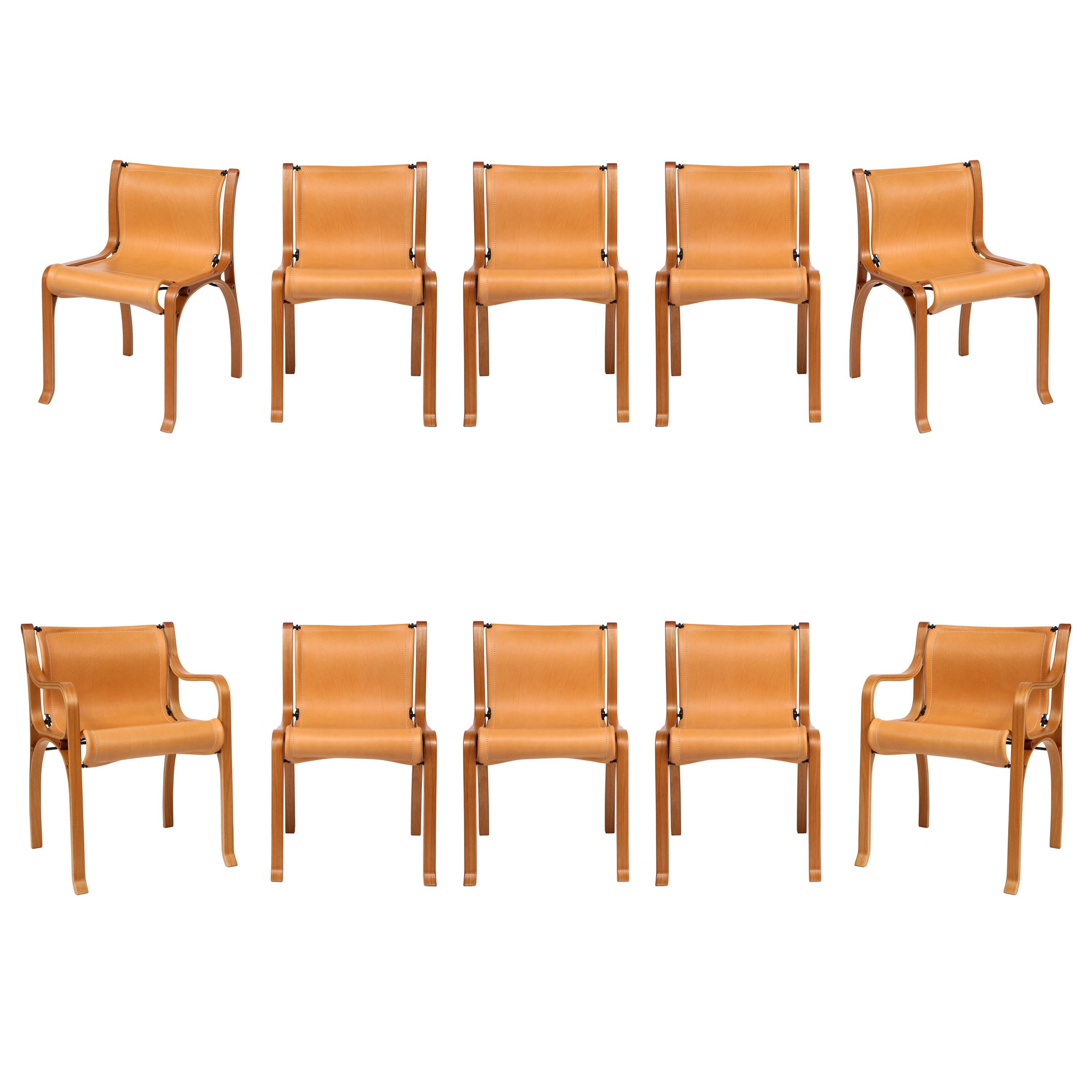 Ten Saddle Stitched Leather Dining Chairs