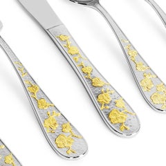 Ten Set of 5-Piece Contemporary Gold Floral Stainless Steel Flatware