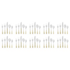 Ten Set of 5-Piece Contemporary Gold Floral Stainless Steel Flatware