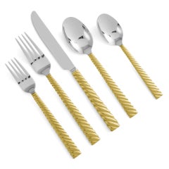 Ten Set of 5-Piece Contemporary Gold Stainless Steel Twist-Handle Flatware