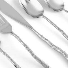 Ten Set of 5-Piece Contemporary Silver Stainless Steel Twig Flatware