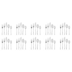 Ten Set of 5-Piece Contemporary Silver Stainless Steel Twig Flatware