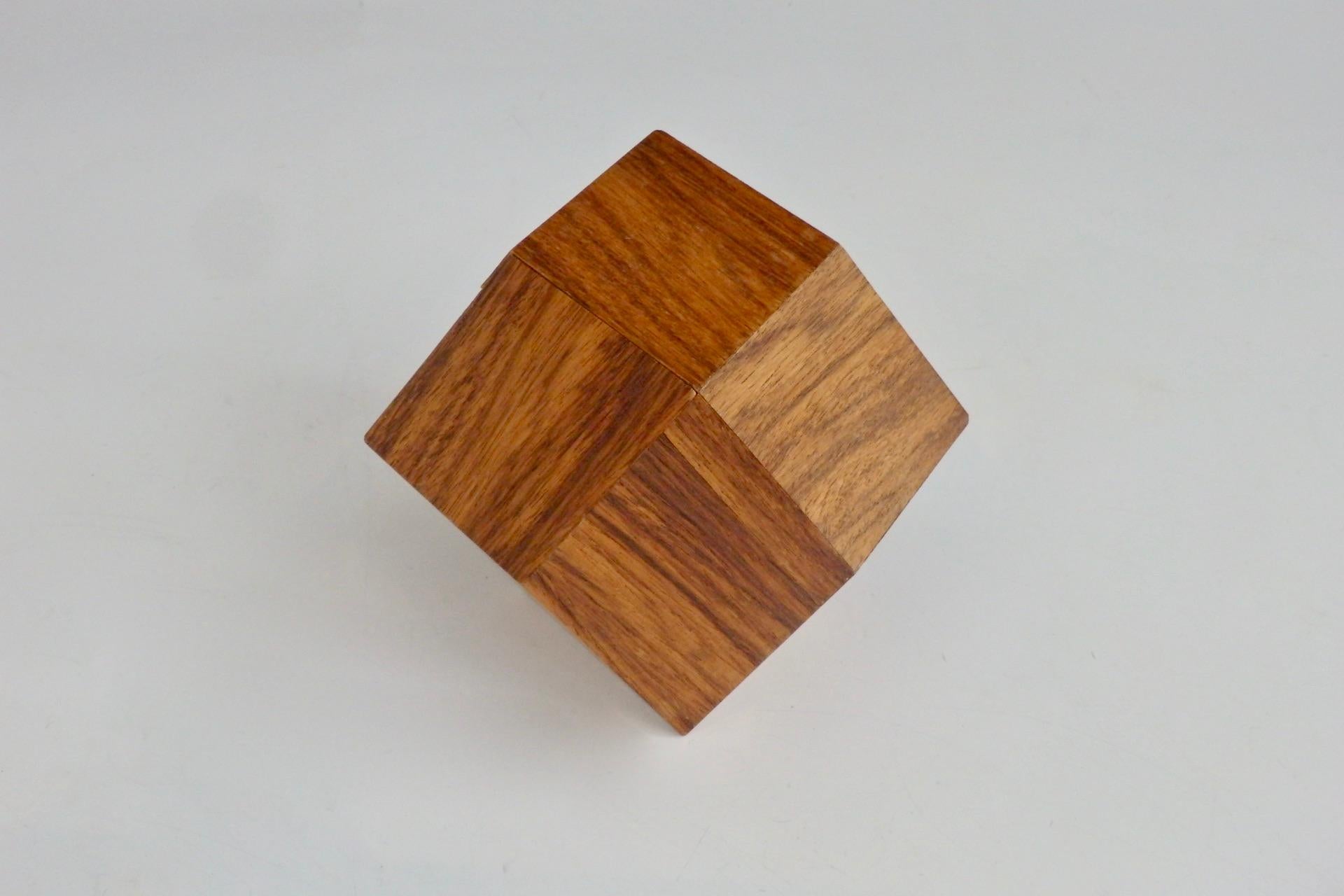 Ten Sided Polyhedral Wood Puzzle Box Sculpture In Good Condition For Sale In Ferndale, MI