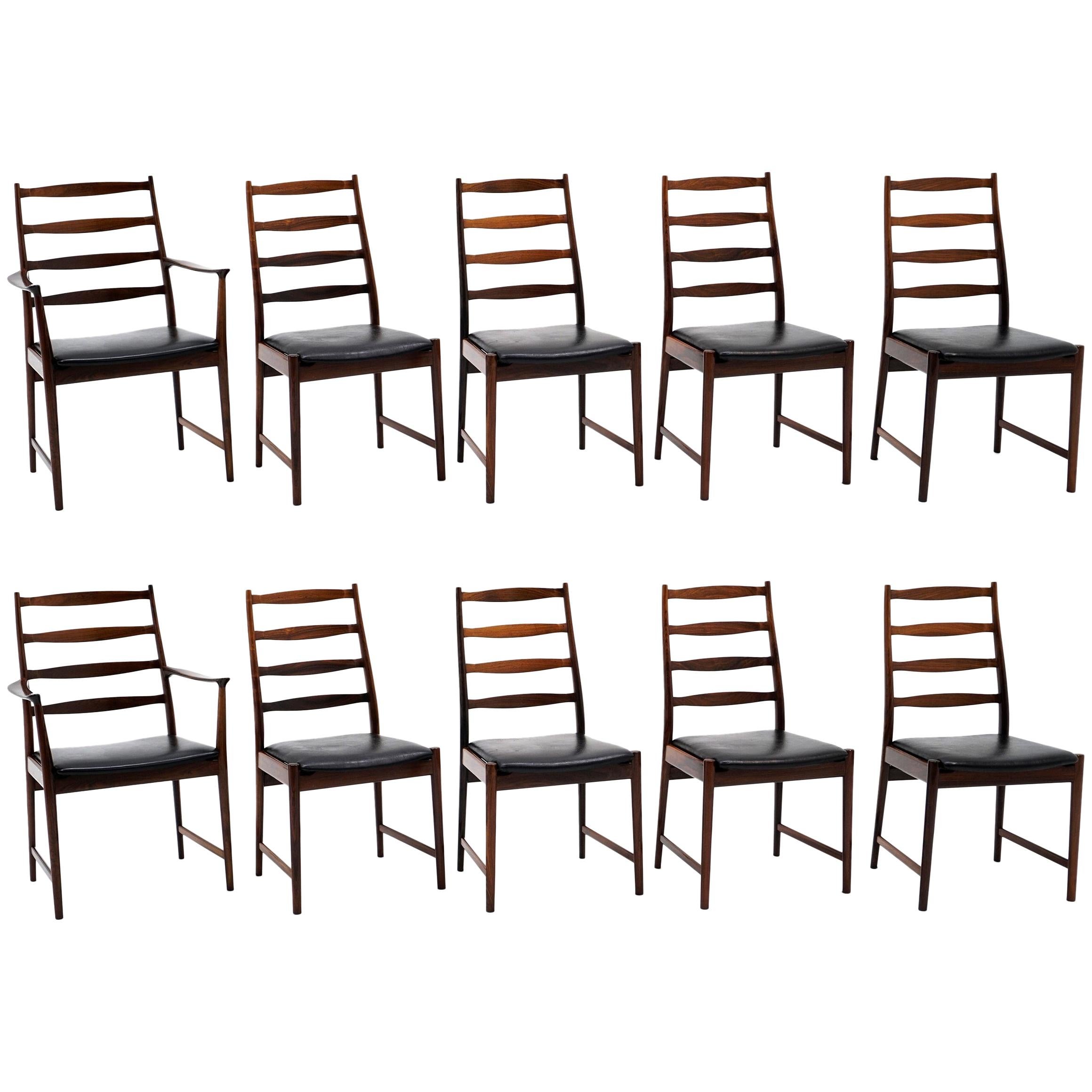 Ten Solid Rosewood Dining Chairs, Torbjørn Afdal, Two Arm and Eight Side Chairs