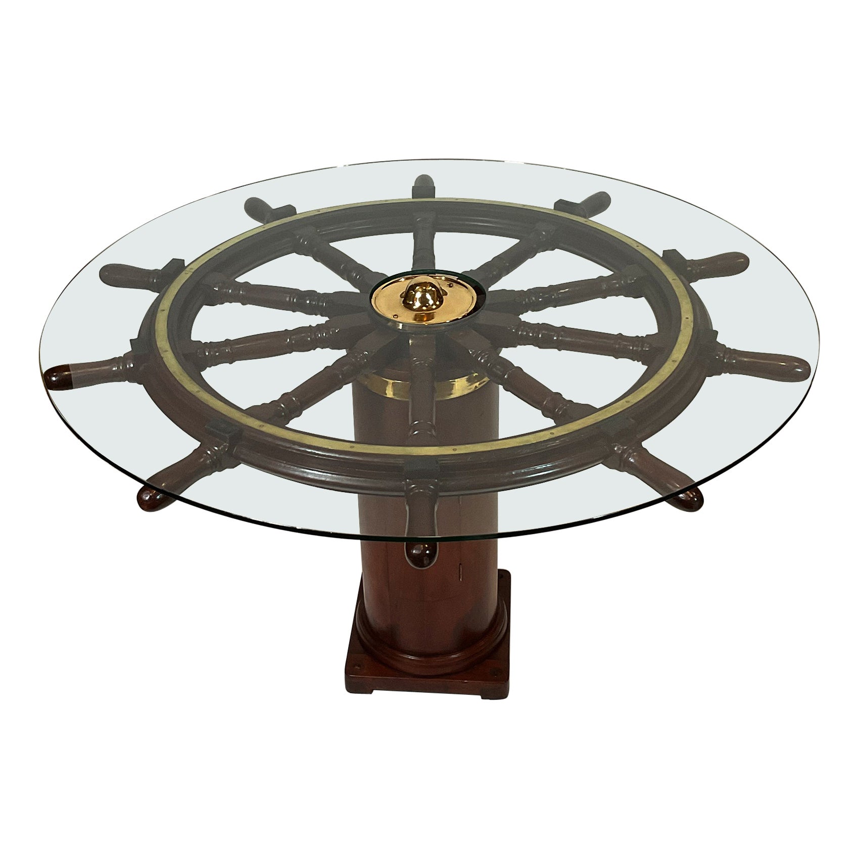 Mesa de comedor con ruedas de barco antiguas de diez radios