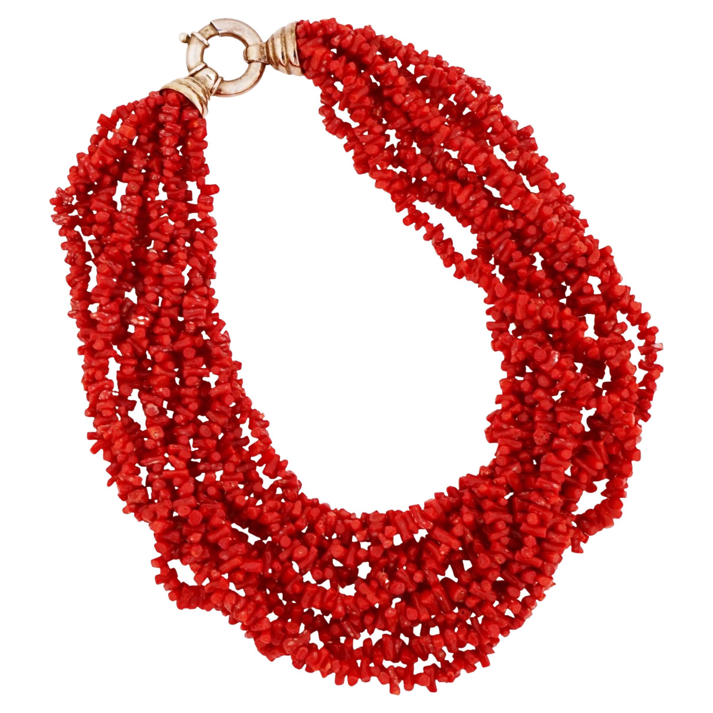 Ten Strand Coral Branch Beaded Statement Necklace With Sterling Silver Hardware For Sale