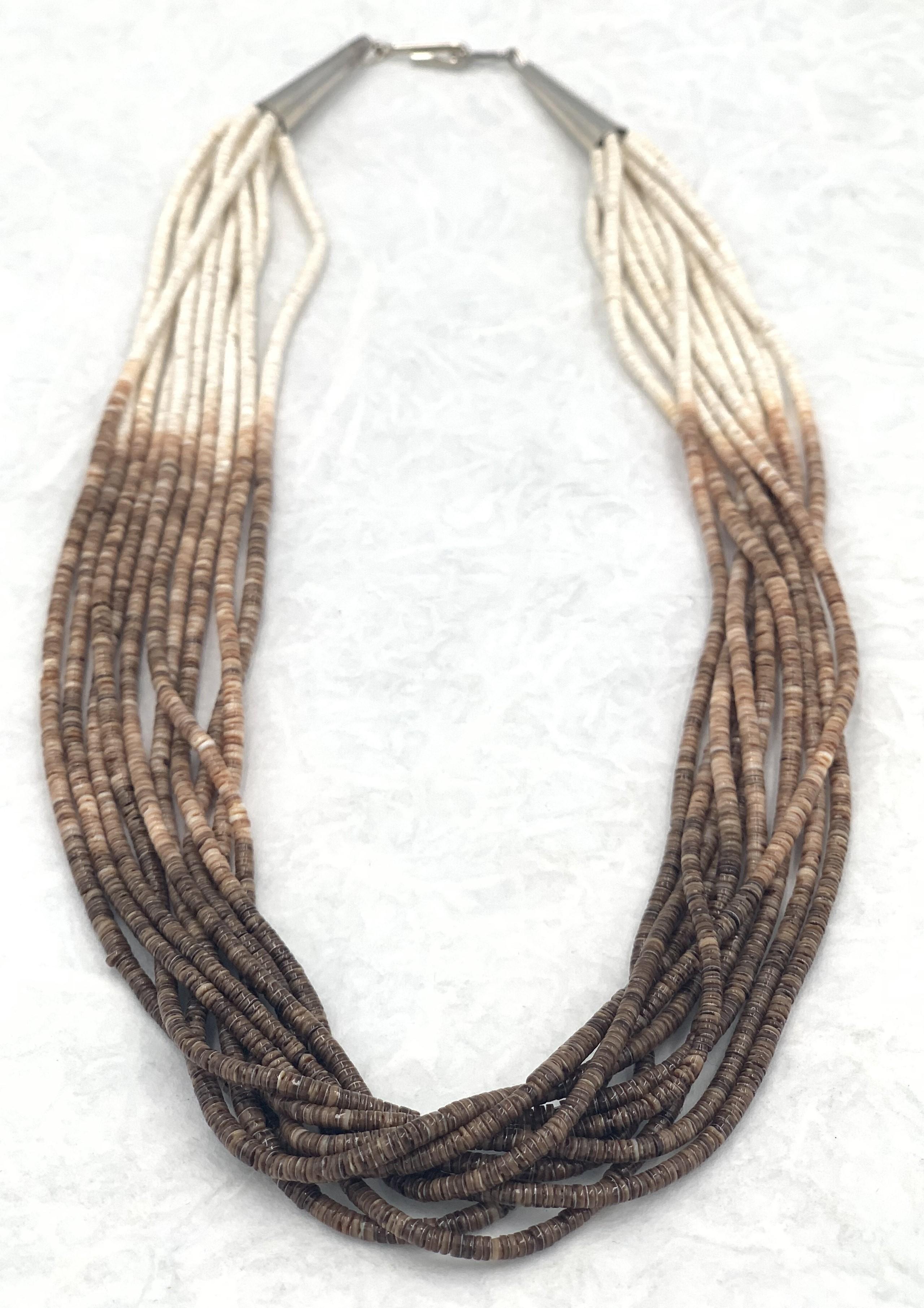 Santo Domingo Pueblo 10 Strands Ombre White & Brown Heishi Shell Necklace  2