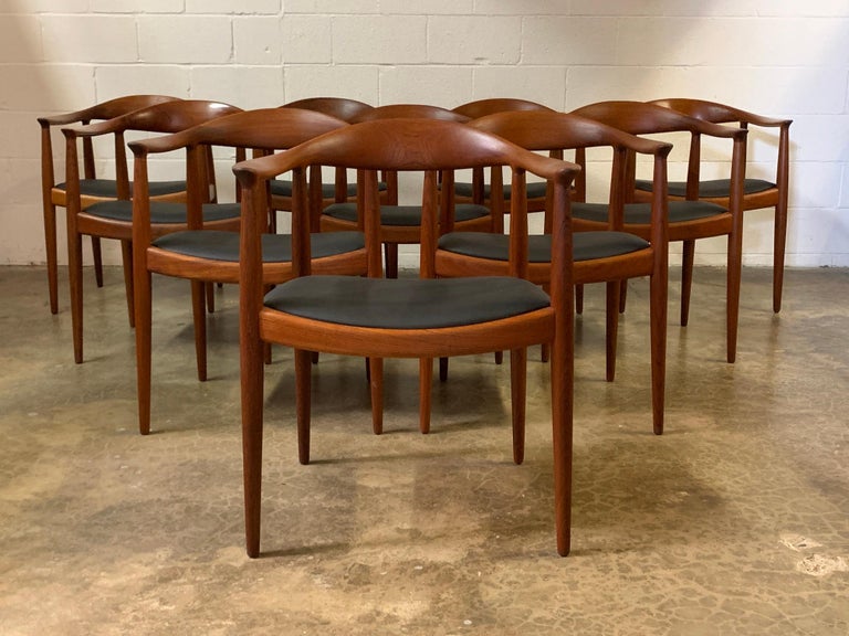 Danish Ten Teak Round Chairs by Hans Wegner For Sale