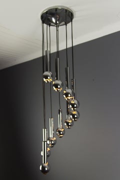 Ten-Tier Chrome Cascade Chandelier Pendant Light by Baum Leuchten Germany, 1970s