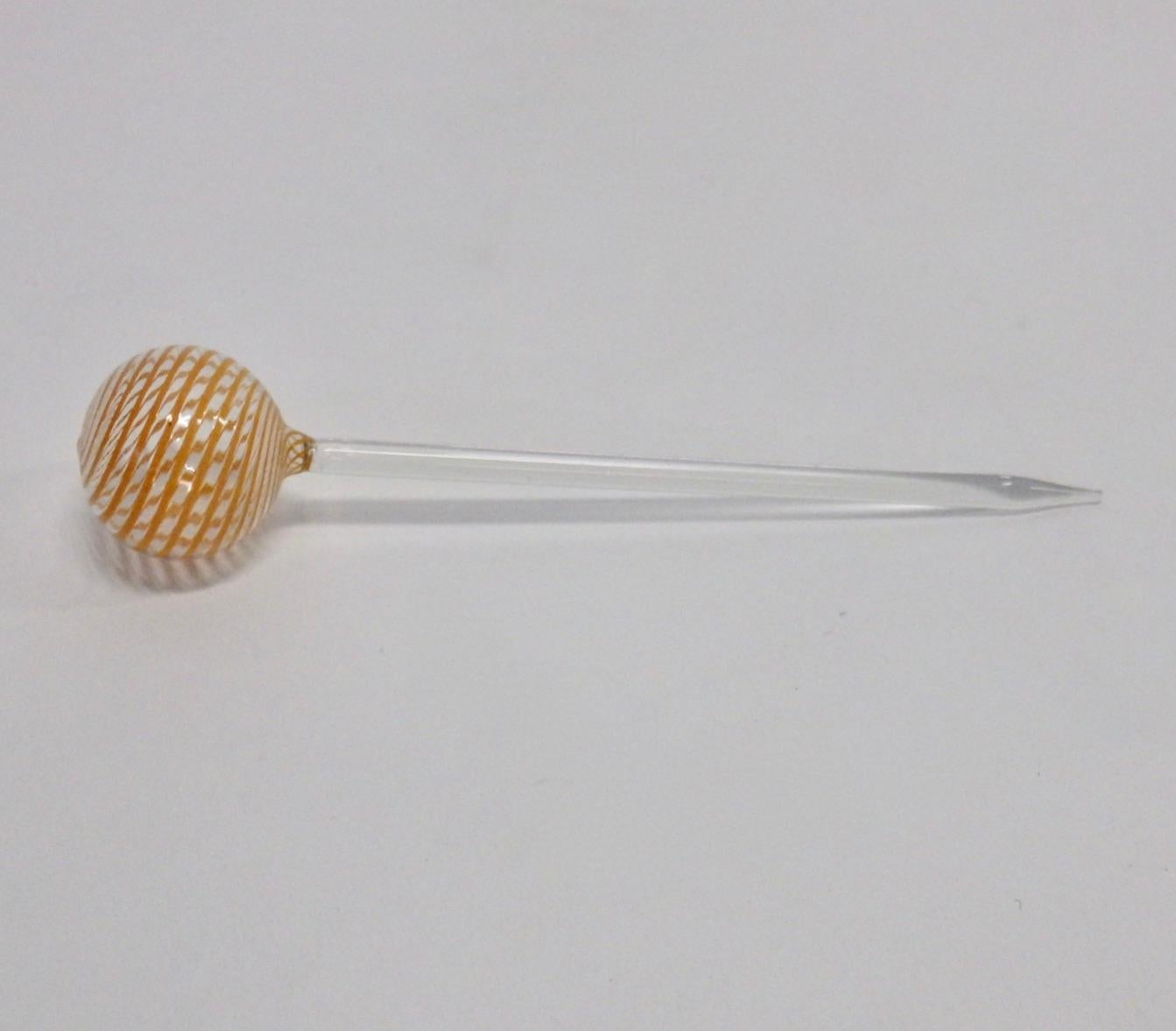 Hand-Crafted Ten Venini Murano Italian Lattice Pattern Glass Ball Cocktail Toothpicks