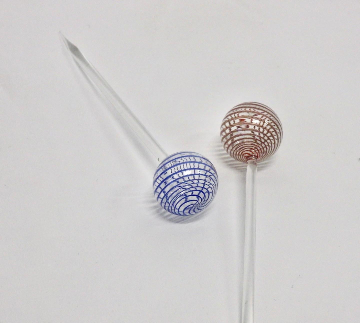 20th Century Ten Venini Murano Italian Lattice Pattern Glass Ball Cocktail Toothpicks