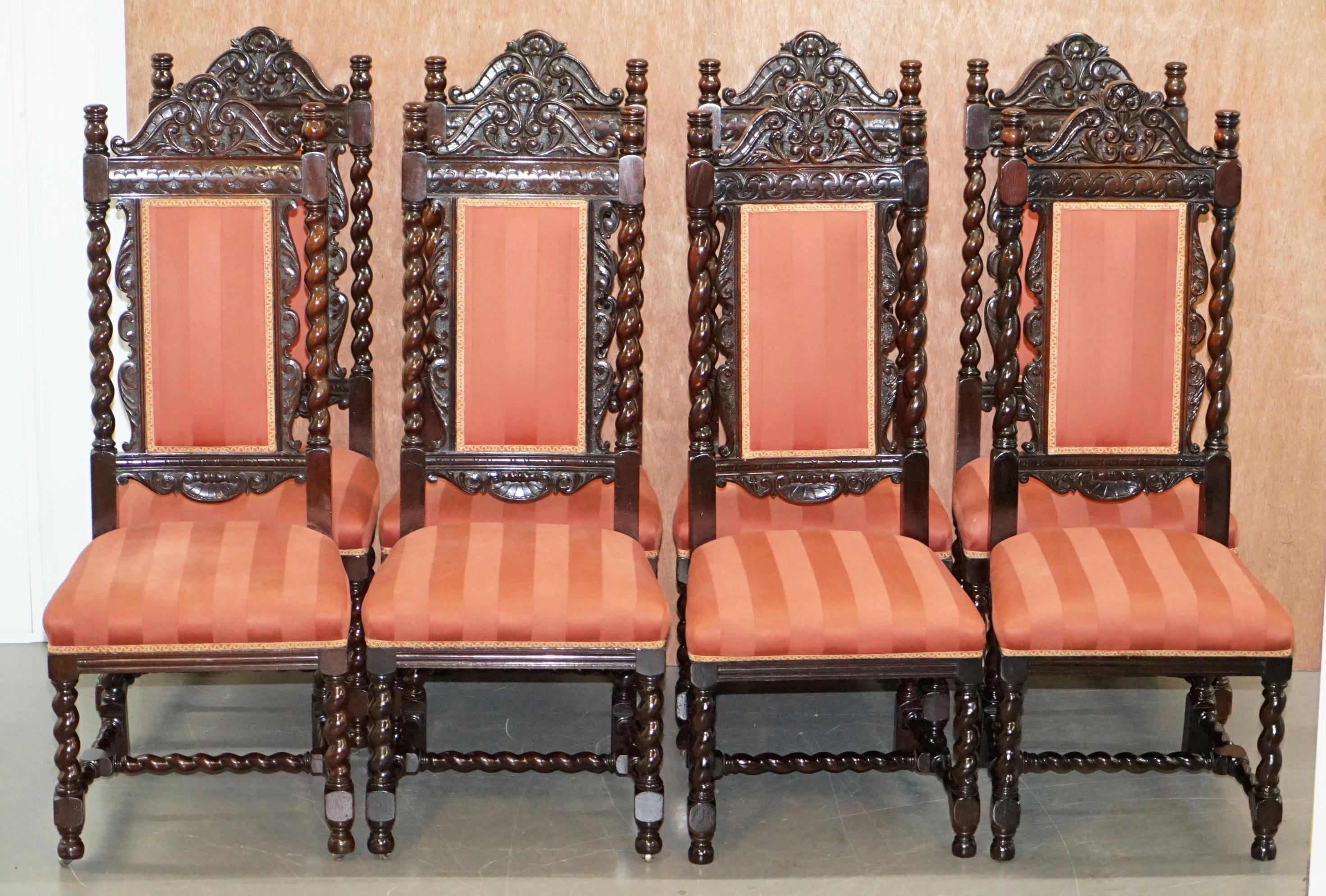 Ten Victorian 1880 Hand Carved Jacobean / Gothic Revival Oak Dining Chairs 10 2