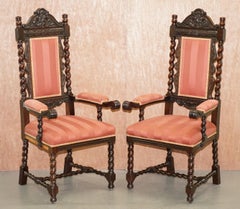 Ten Victorian 1880 Hand Carved Jacobean / Gothic Revival Oak Dining Chairs 10