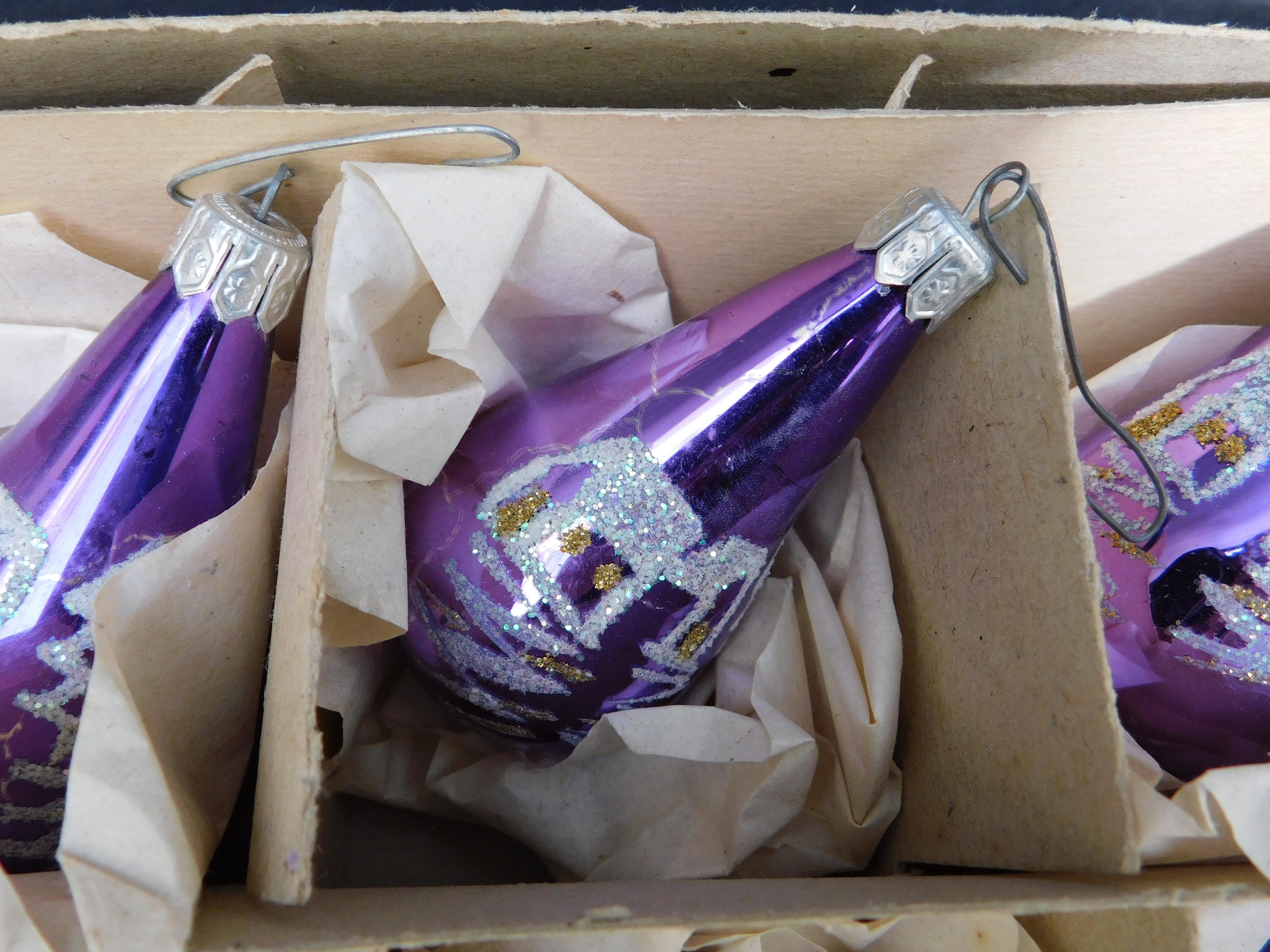 Ten Vintage German Lavender Mercury Glass Christmas Tree Ornaments  1