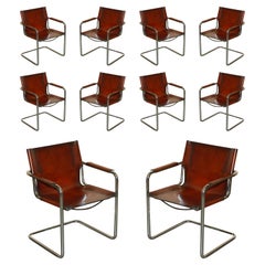 Ten Vintage Matteo Grassi MG5 Marcel Breuer Cognac Brown Leather Armchairs 10