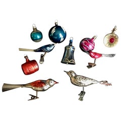 Ten Vintage Mercury Glass Christmas Tree Ornaments