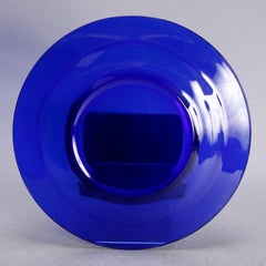 Ten Vintage Steuben School Cobalt Blue Wide Rim Dinner Art Glass Plates