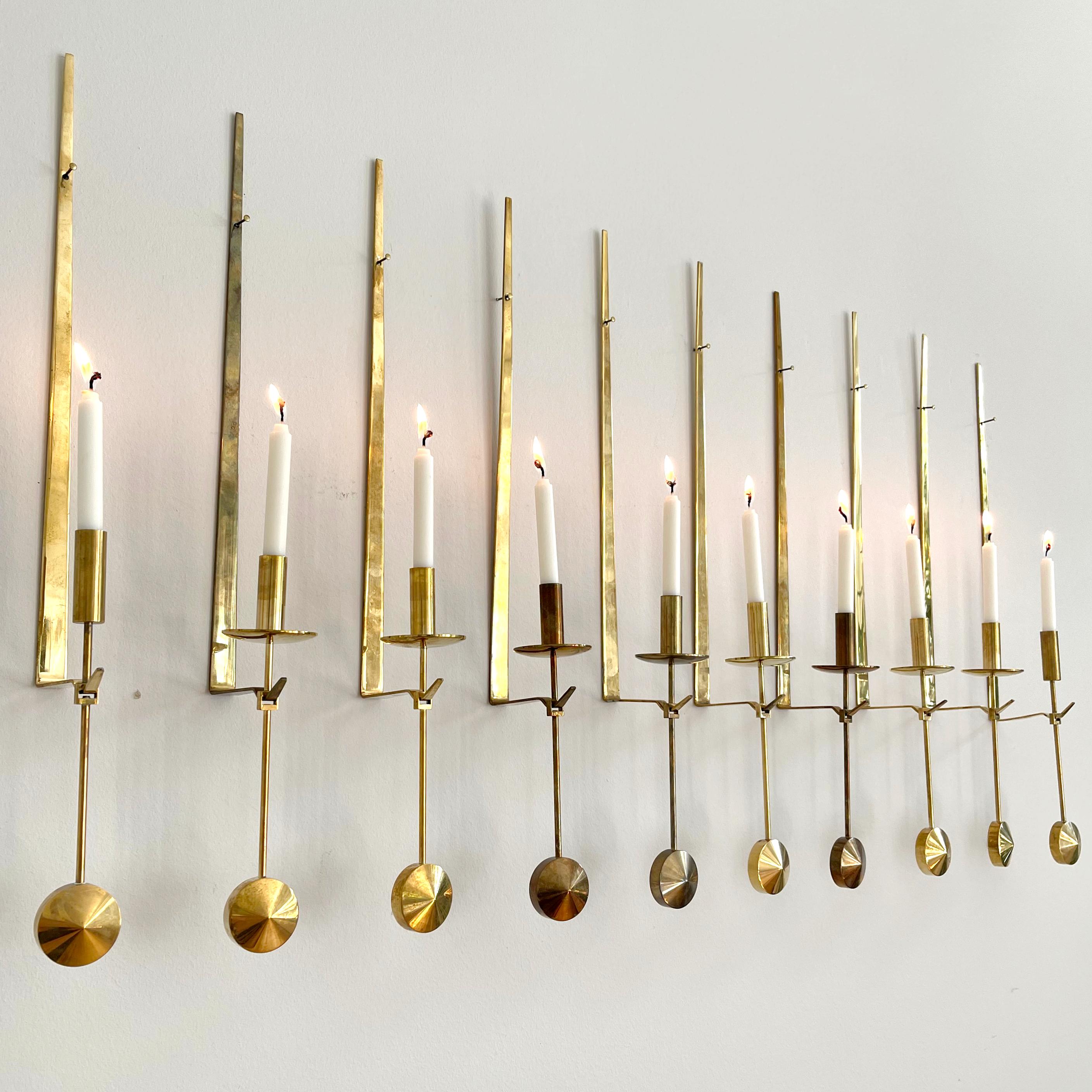 Scandinavian Modern Ten Wall-Mounted Candle Holders by Pierre Forsell, Sweden 1950s For Sale