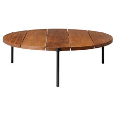 Ten10 Madeira Line Round Coffee Table Solid Plank Teak Top Stainless Steel Base 