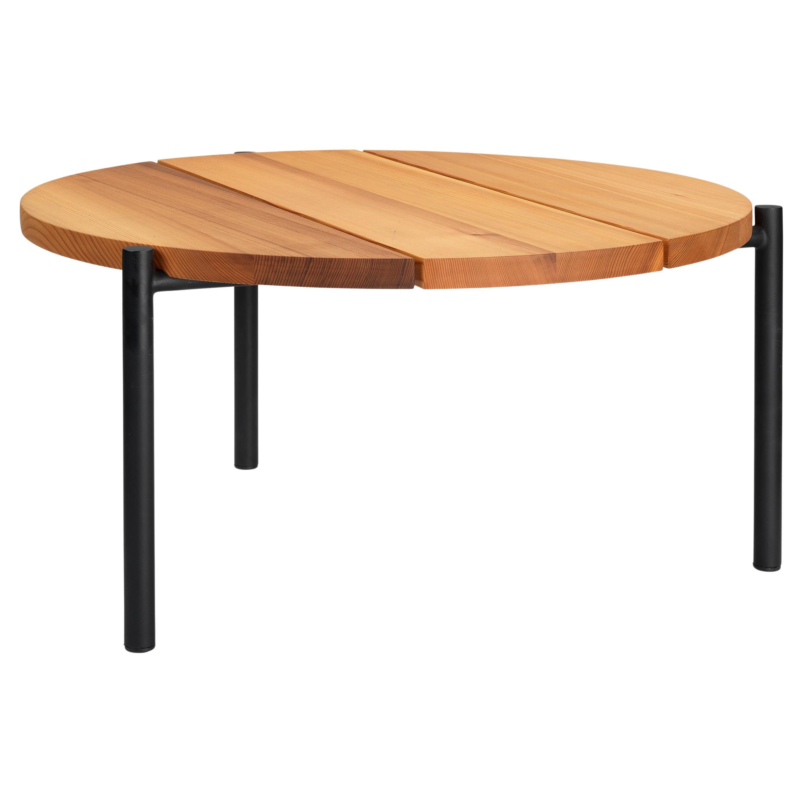 Ten10 Madeira Line Round Side Table Solid Plank Cedar Top Stainless Steel Base