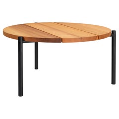 Ten10 Madeira Line Round Side Table Solid Plank Cedar Top Stainless Steel Base