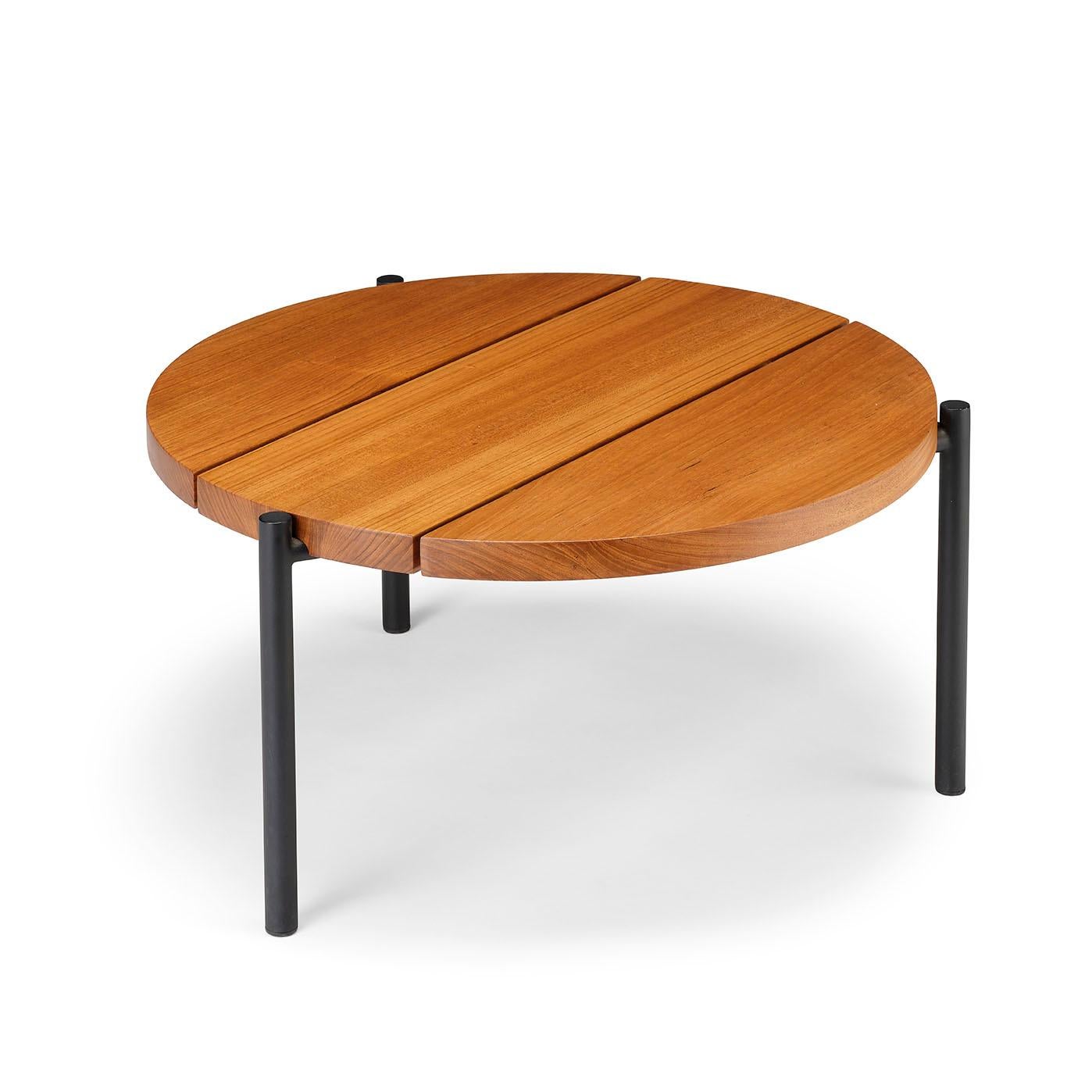 Modern Ten10 Madeira Line Round Side Table Solid Plank Teak Top Stainless Steel Base For Sale